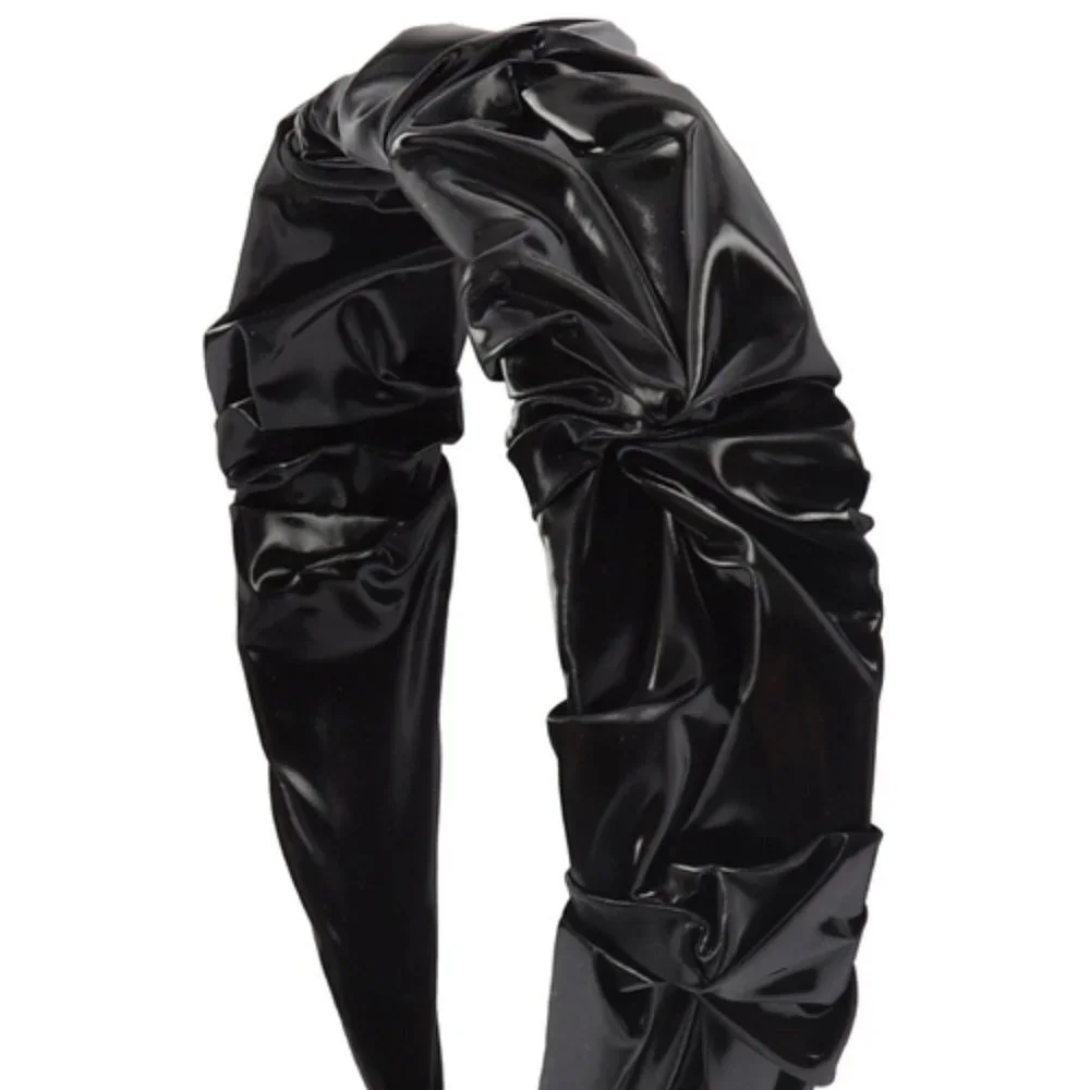 Black Faux Leather Wrinkled Fashion Headband